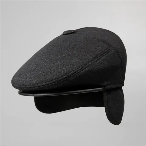 Uomo Invernale Coppola Protezione Orecchie Caldo Misto Cotone Cappello Piatto per Uomini Anziani Regalo Nonno Papà Retrò Nero Grigio