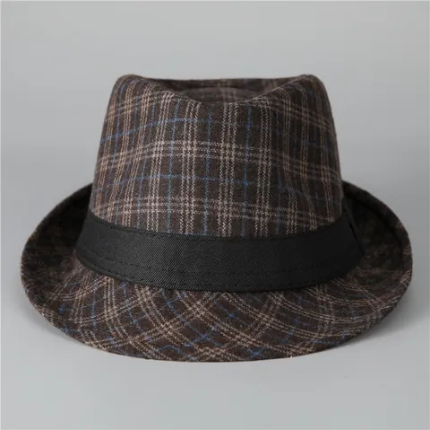 Heren Britse Retro Ruit Fedora Hoed Herfst Winter Warm Wollen Jazz Hoed Voor Middelbare Leeftijd Gentleman Casual