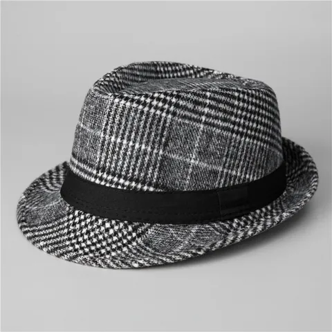 Cappello Fedora Plaid Vintage Britannico Uomo Autunno Inverno Caldo Feltro di Lana Cappello Jazz Tesa Larga Classico Gentleman Cap
