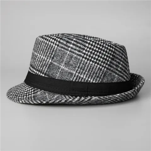 Cappello Fedora Plaid Vintage Britannico Uomo Autunno Inverno Caldo Feltro di Lana Cappello Jazz Tesa Larga Classico Gentleman Cap