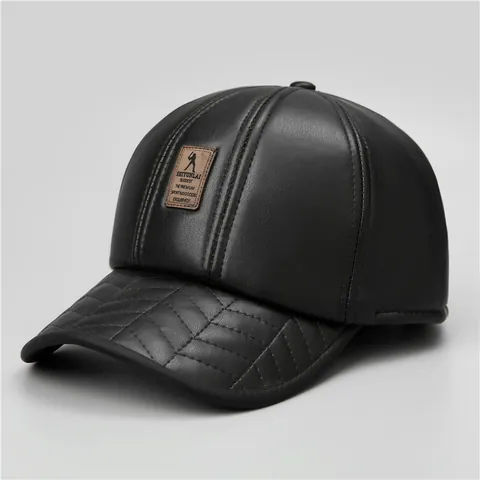 Herren Winter PU-Leder Baseballkappe Mit Ohrenschutz Fleecefutter Warm Winddicht Schirmmütze Für Senioren Papa Opa