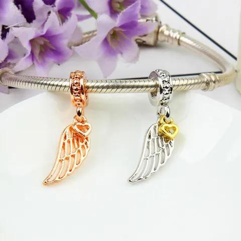 Alloy Angel Wing Heart Charm Pendant For DIY Jewelry Making Hollow Feather Bead Charm Accessory Women Jewelry Gift