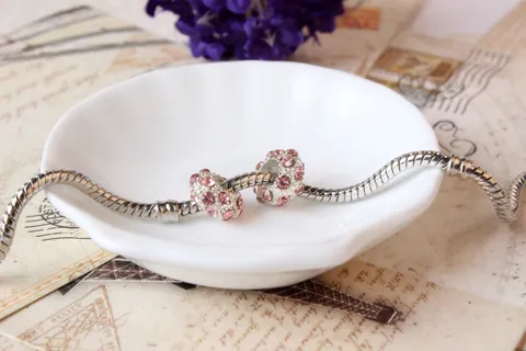 Cuentas Charms de Aleación con Diamantes de Imitación y Agujero Grande para Hacer Joyas Pulseras Bricolaje Estilo Occidental Rosa Rojo Plateado Brillante Cuentas Espaciadoras de Cristal Incrustado