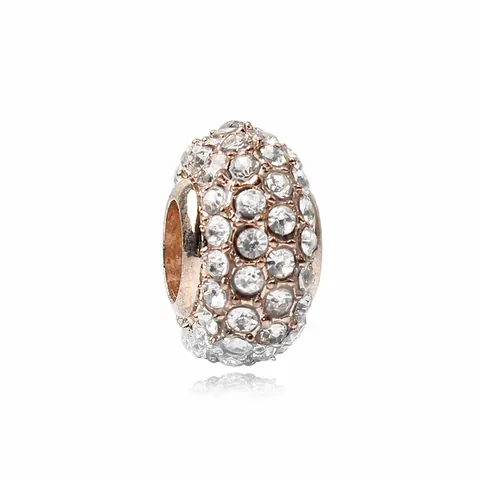 DIY Jewelry Making Alloy Rose Gold Pave Zirconia Large Hole Loose Spacer Beads For Snake Chain Bracelet Women Fashion Charms