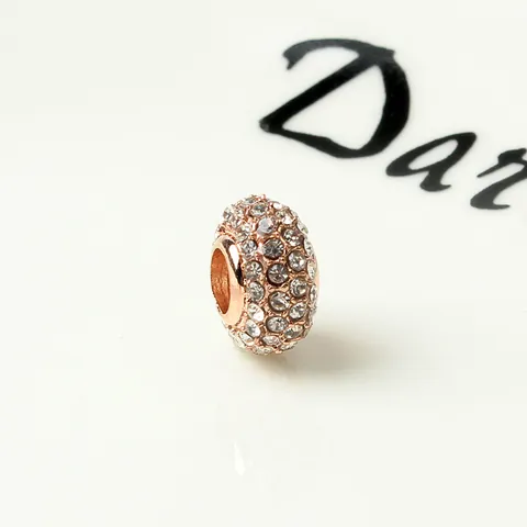DIY Jewelry Making Alloy Rose Gold Pave Zirconia Large Hole Loose Spacer Beads For Snake Chain Bracelet Women Fashion Charms