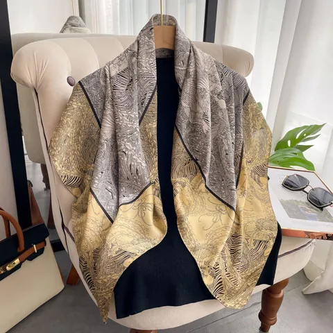 Vintage Satin Quadratisches Tuch Für Damen Elegant Silk Feel Botanischer Dschungel Tierdruck Luxus Halstuch Schal