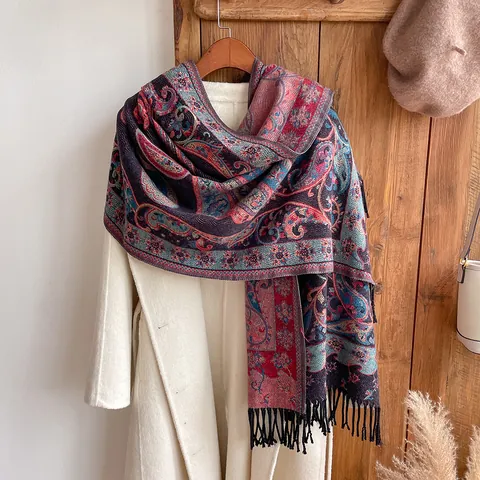 Bufanda de Imitación de Cachemira con Estampado de Paisley Étnico Vintage para Mujer Chal de Invierno Cálido Grande para Viajes Uso Diario Bufanda Manta Floral