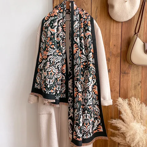 Sciarpa Vintage in Simil Cashmere Con Motivo Paisley Floreale E Nappine Scialle Lungo Caldo Donna Accessorio Moda Invernale Autunnale