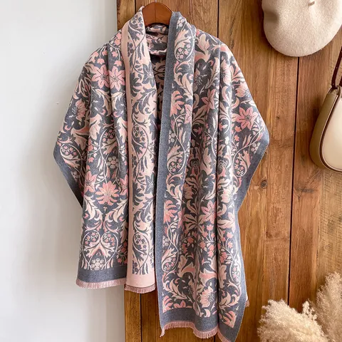 Sciarpa Vintage in Simil Cashmere Con Motivo Paisley Floreale E Nappine Scialle Lungo Caldo Donna Accessorio Moda Invernale Autunnale