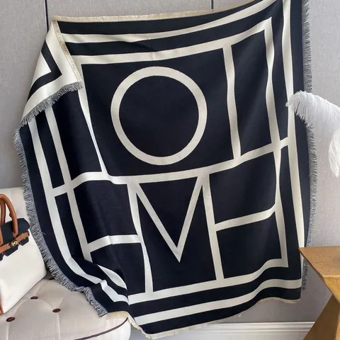 Women Cashmere-like Scarf Shawl Winter Warm Geometric HOME Letter Print Wrap With Tassels Soft Oversized Blanket Scarf