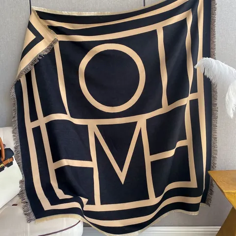 Women Cashmere-like Scarf Shawl Winter Warm Geometric HOME Letter Print Wrap With Tassels Soft Oversized Blanket Scarf