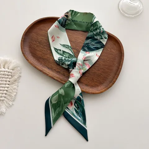 Elegant Satin Twilly Scarf Floral Butterfly Printed Hair Ribbon Bag Wrap For Women Fashion Multi Functional Silk Like Neck Scarf