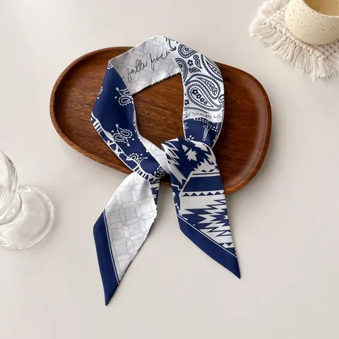 Women Elegant Satin Twilly Scarf Floral Paisley Printed Skinny Neck Scarf For Bag Handle Hair Headband Accessories