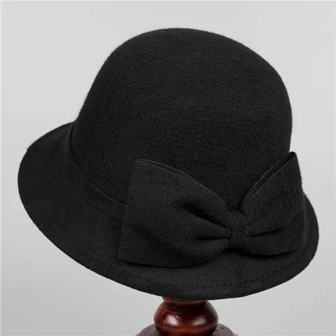 Cappello Cloche in Lana Vintage Stile Hepburn Donna Elegante Fiocco Cappello Pescatore Autunno Inverno Caldo Formale Accessori