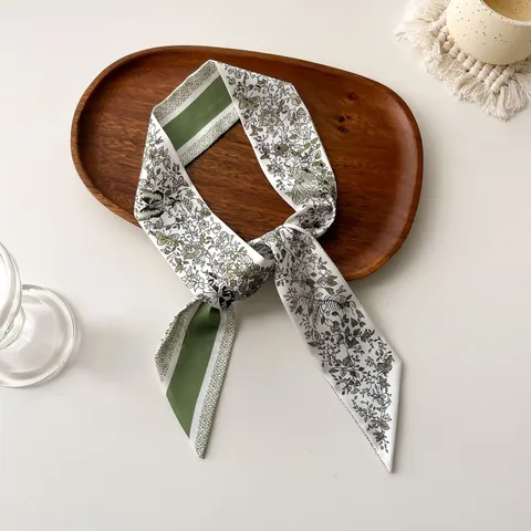 Elegant French Style Satin Twilly Scarf For Women Floral Paisley Print Hair Tie Bag Ribbon Decoration Neck Head Scarf