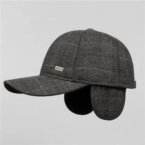 Herren Winter Wollen Karo Baseballkappe Mit Ohrenklappen Warm Winddicht Outdoor Papa Hut Für Ältere Verstellbar Casual Sporthut