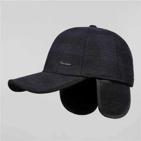 Elderly Men Winter Baseball Cap Warm Ear Protection Woolen Fabric Plaid Adjustable Windproof Casual Fashion Hat Gift For Dad
