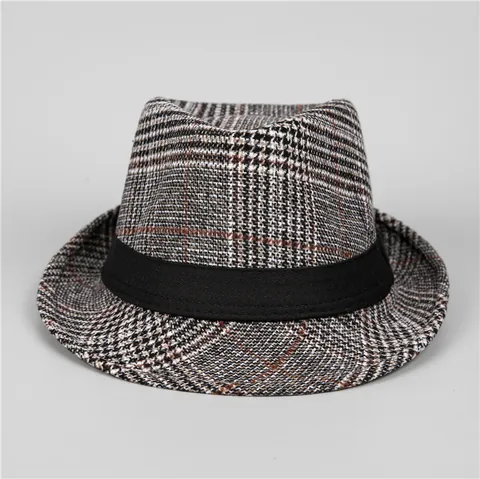 Britse Vintage Heren Ruit Fedora Hoed Wollen Jazz Cap Voor Middelbare Leeftijd En Ouderen Herfst Winter Warm Winddicht Hoed