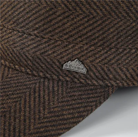 Herren Winter Wolle Fischgrätenmuster Flache Mütze Verdickt Warm Ohrenschutz Militär Hut Verstellbar Vintage Cadet Cap Für Ältere