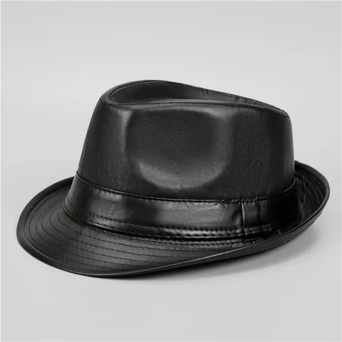 Heren PU Leer Fedora Hoed Vintage Brede Rand Gentleman Jazz Pet Warm Winddicht Herfst Winter Hoed Voor Middelbare Ouderen