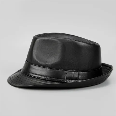 Heren PU Leer Fedora Hoed Vintage Brede Rand Gentleman Jazz Pet Warm Winddicht Herfst Winter Hoed Voor Middelbare Ouderen