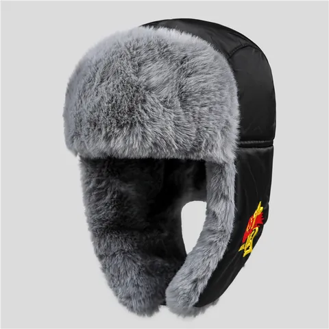 Chapka d'Hiver pour Hommes Femmes Doublée en Fausse Fourrure avec Rabats d'Oreilles Bonnet Coupe-vent Ushanka Lei Feng Brodé Chaud pour l'Extérieur