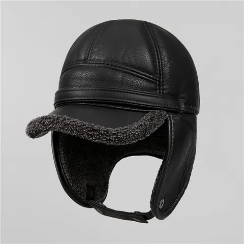 Colbacco Invernale da Uomo in Ecopelle Foderato in Sherpa Con Paraorecchie Cappello da Aviatore Antivento Caldo Berretto per Mezza Età e Anziani