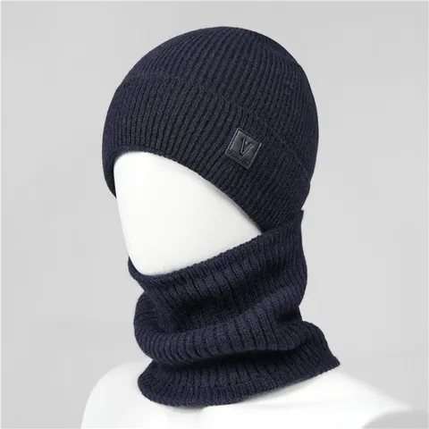 Elderly Men Winter Knitted Hat And Neck Warmer Fleece Lined Thick Warm Ribbed Beanie Cap For Father Grandfather Gift