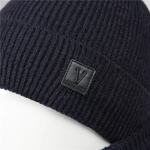 Elderly Men Winter Knitted Hat And Neck Warmer Fleece Lined Thick Warm Ribbed Beanie Cap For Father Grandfather Gift