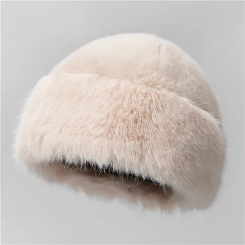 Women Winter Faux Fur Mongolian Style Hat Warm Thick Plush Bucket Hat Ear Protection Outdoor Solid Color Fisherman Hat Cap