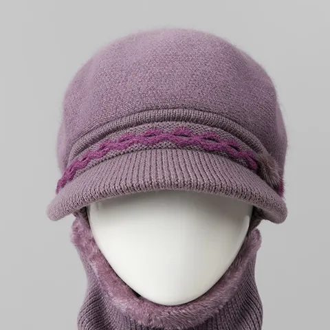 Elegante Gorro De Punto Cálido Invierno Pelo De Conejo Y Bufanda Para Mujeres Mayores Abuela Protección Exterior