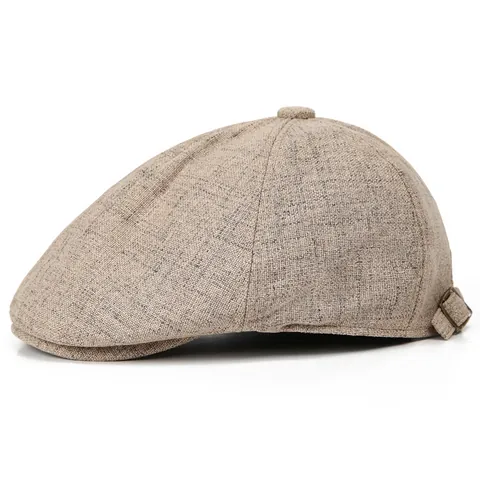 Vintage Cotton Linen Newsboy Cap For Women Adjustable Breathable Solid Color Flat Cap Summer Short Brim Fashion Sun Hat