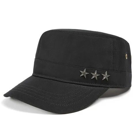 Gorra de Cadete Vintage para Hombre de Algodón Parte Superior Plana Militar con Remaches de Estrella de Metal Ajustable Protección Solar Sombrero de Sol al Aire Libre