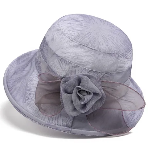 Women's Elegant Sun Hat Foldable Polyester Bucket Hat With Organza Flower Bow Decoration For Summer Travel Beach Sun Protection Fashion Wide Brim Mother Gift