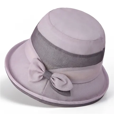 Women Elegant Sun Hat Breathable Polyester Bucket Hat Foldable UV Protection Summer Beach Cap For Middle-Aged Elderly Ladies