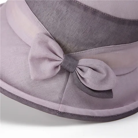 Women Elegant Sun Hat Breathable Polyester Bucket Hat Foldable UV Protection Summer Beach Cap For Middle-Aged Elderly Ladies