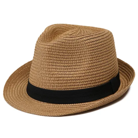 Zomer Stro Panamahoed Voor Heren Dames Ademend Zonbescherming Strand Fedora Hoed Met Zwart Lint Reizen Gevlochten Zonnekap Hoed