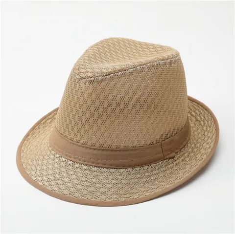 Sombrero Fedora de Hombre Vintage Británico Transpirable Malla Protección Solar Ala Ancha Sombrero Jazz Verano para Playa Exterior