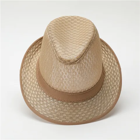 Sombrero Fedora de Hombre Vintage Británico Transpirable Malla Protección Solar Ala Ancha Sombrero Jazz Verano para Playa Exterior