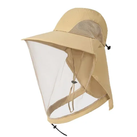 Outdoor Sun Hat With Mesh Face Mask Mosquito Net Wide Brim UV Protection Breathable Fishing Camping Hiking Cap For Men Women