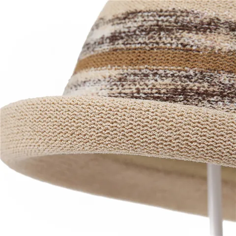 French Style Knitted Bucket Hat For Women Elegant Striped Sun Protection Cloche Hat Breathable Foldable Summer Beach Hat