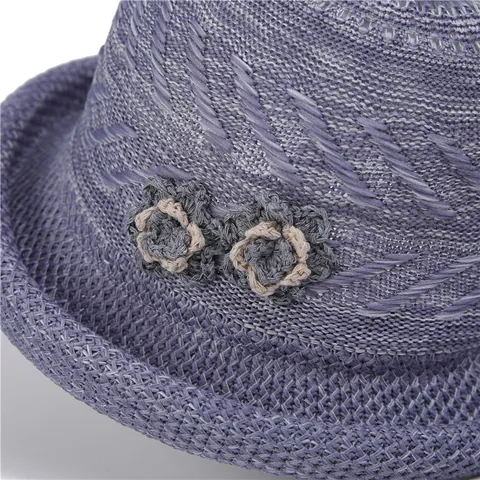 Women Summer Breathable Knitted Bucket Hat Flower Decor Wide Brim Sun Protection Foldable Sunshade Hat For Outdoor Travel