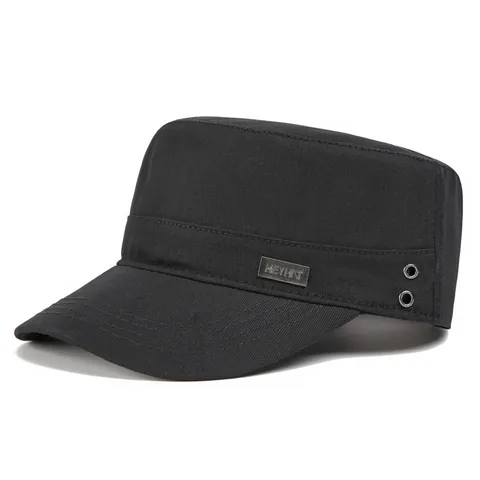 Men Casual Cotton Blend Flat Top Cadet Hat Solid Color Military Style Cap With Metal Label Outdoor Sunshade Hat For Adults