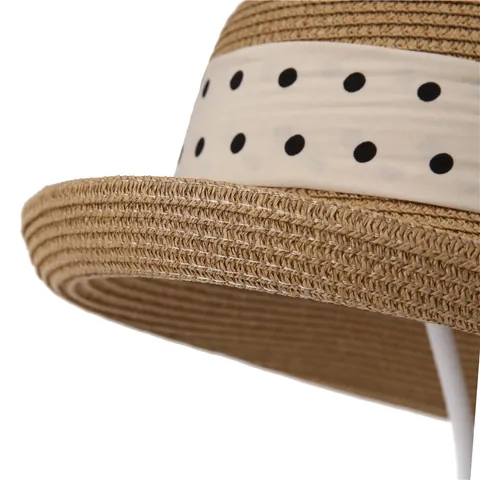 French Style Straw Sun Hat Elegant Bow Polka Dot Ribbon Wide Brim Summer Beach Hat For Women Foldable Breathable Travel Cap