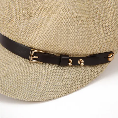 Damen Sommer Hohl Stroh Newsboy Mütze Atmungsaktiv Sonnenschutz Achteckiger Hut Britischer Stil Baker Boy Hut Mit Lederriemen