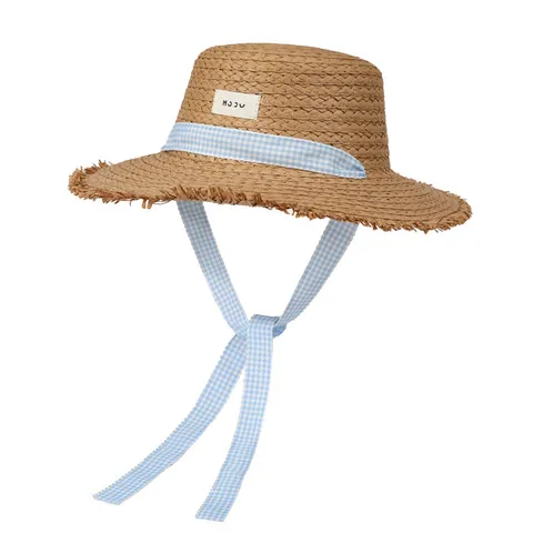 Damen Strohhut Sommer Strand Sonnenschutz Breite Krempe Fransen Gingham Band Faltbar Urlaub Reisen Sonnenhut