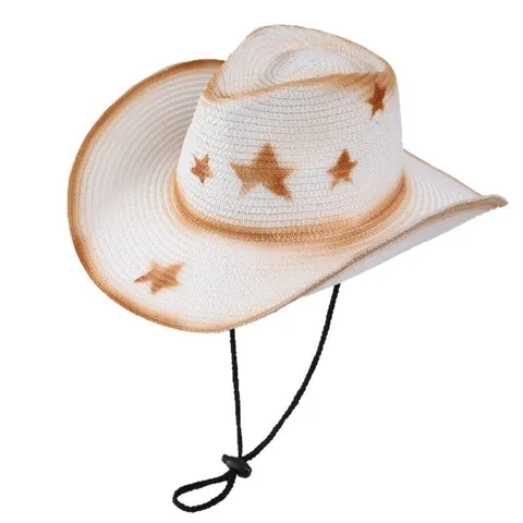 Δυτικό Cowboy Καπέλο από Άχυρο για Άνδρες Γυναίκες Χάρτινο Άχυρο Αστέρι Εκτύπωση Προστασία από τον Ήλιο Αναδιπλούμενο Φαρδύ Γείσο Παραλία Ταξίδι