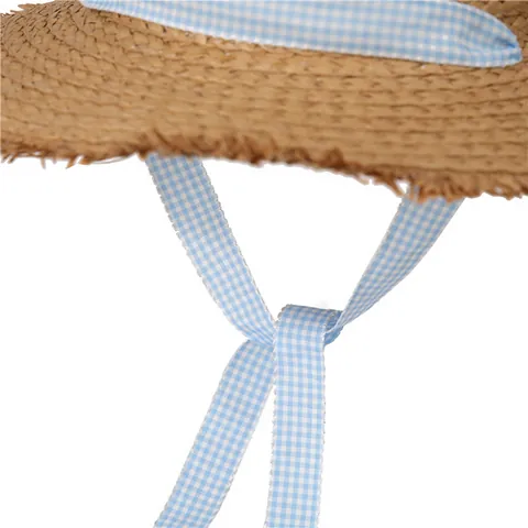 Damen Strohhut Sommer Strand Sonnenschutz Breite Krempe Fransen Gingham Band Faltbar Urlaub Reisen Sonnenhut
