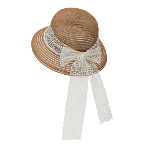 French Style Elegant Lace Bow Straw Hat For Women Summer Beach Sun Protection Breathable Bucket Hat With Artificial Pearl Decoration