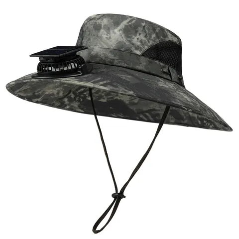 Solar Powered Fan Hat Outdoor Sun Protection Waterproof Camouflage Boonie Hat Wide Brim Cooling Cap For Fishing Climbing Men